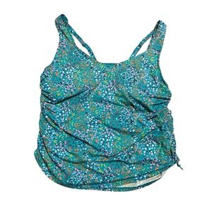 Lands’ End Tankini Swim Top Swimsuit Size 18 Women’s Floral Ruched Side Tie Plus